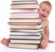 Image of baby with stack of books.